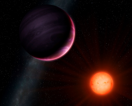 An artist's concept of a gas giant in orbit around a small star.